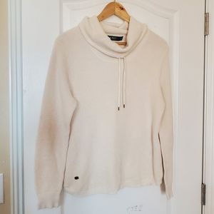 Ralph Lauren Long Sleeve Waffle Knit Tie Cowlneck Sweater Cream Color Size Large
